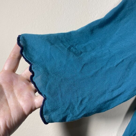 Anthropologie Flying Tomato Women's Embroidered Floral Teal Green Top Medium! - Picture 5 of 6